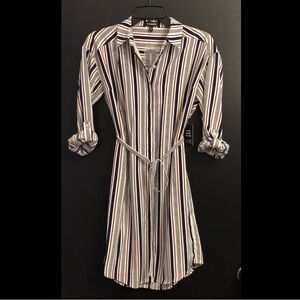 Express RWB Striped Midi Shirt Dress